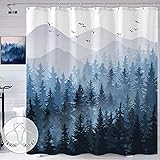 Accnicc Blue Misty Forest Shower Curtain Ombre