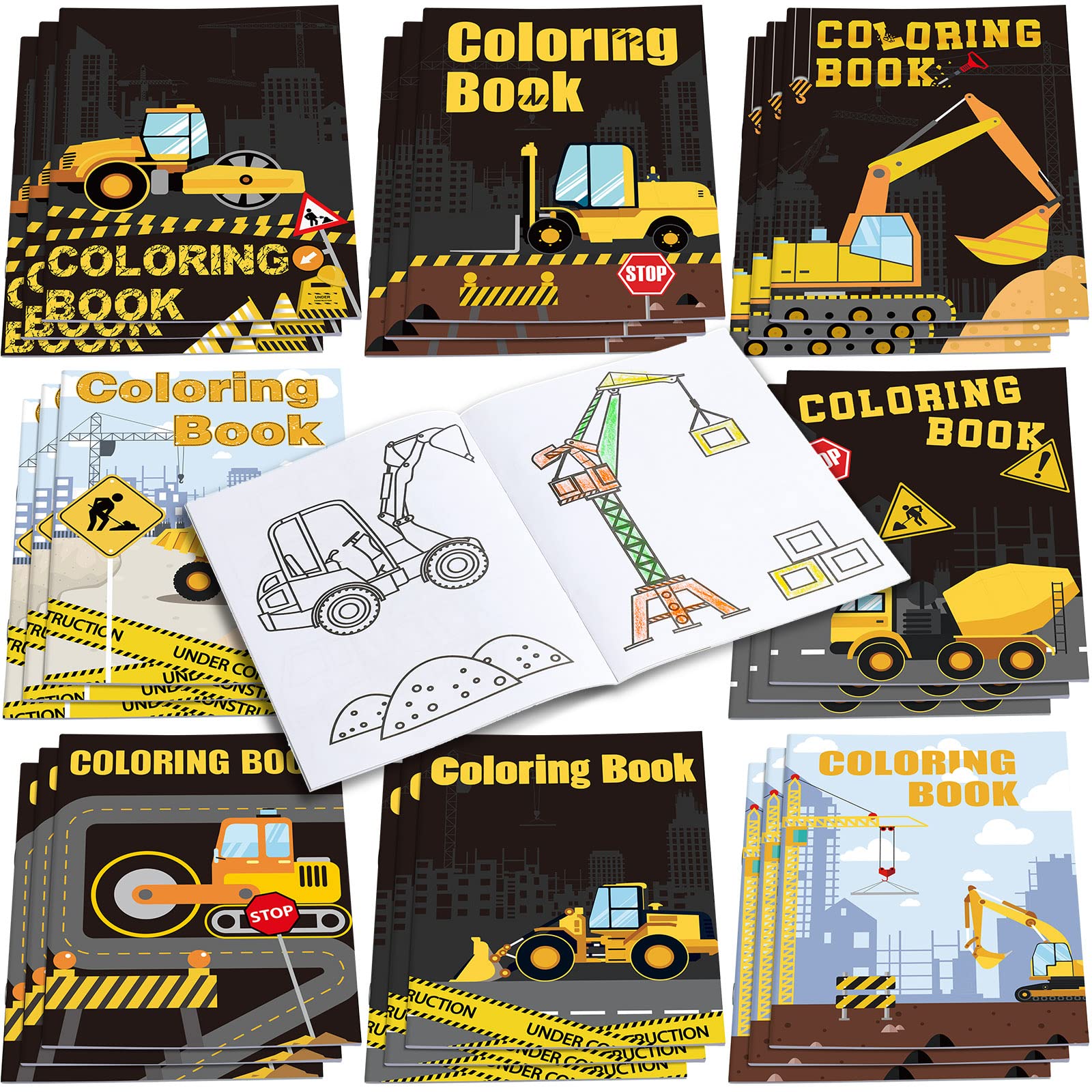 Photo 1 of Clabby 24 Pieces Construction Trucks Coloring Book Construction Birthday Party Favors Building Coloring Book Including Dump Trucks Diggers Cranes Tractors for Kids Home Supplies School Activity