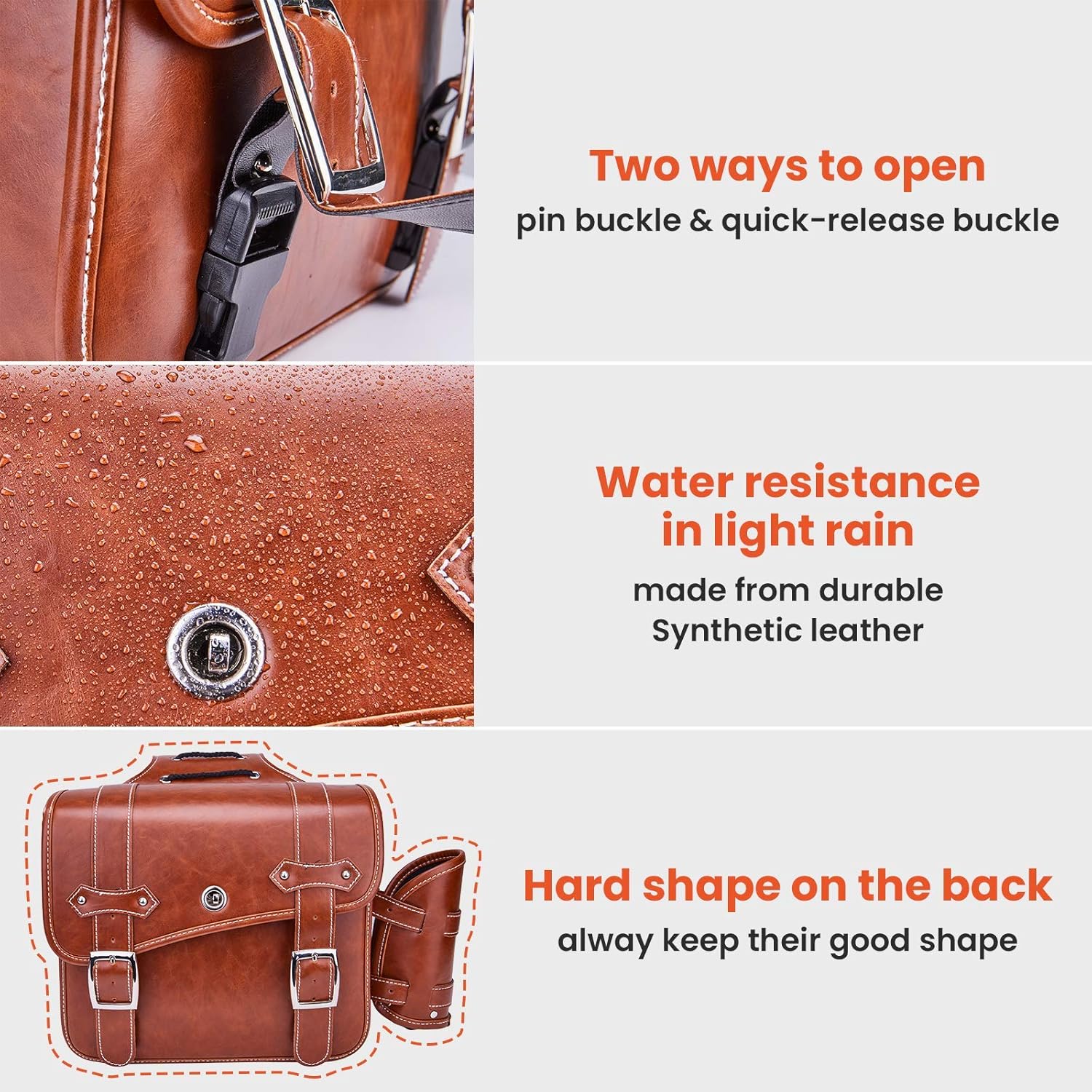 Leather Motorcycles Bag Throw Over Saddle Bag with Cup Pocket for Sportster Softail Dyna Road King V-star Shadow, Vulcan, Brown PU Material: Automotive