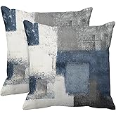 Emvency Set of 2 Throw Pillow Covers Modern Abstract Painting Blue White and Gray Decorative Sofa Pillow Cases Home Decor Standard Square 18x18 Inches Pillowcases