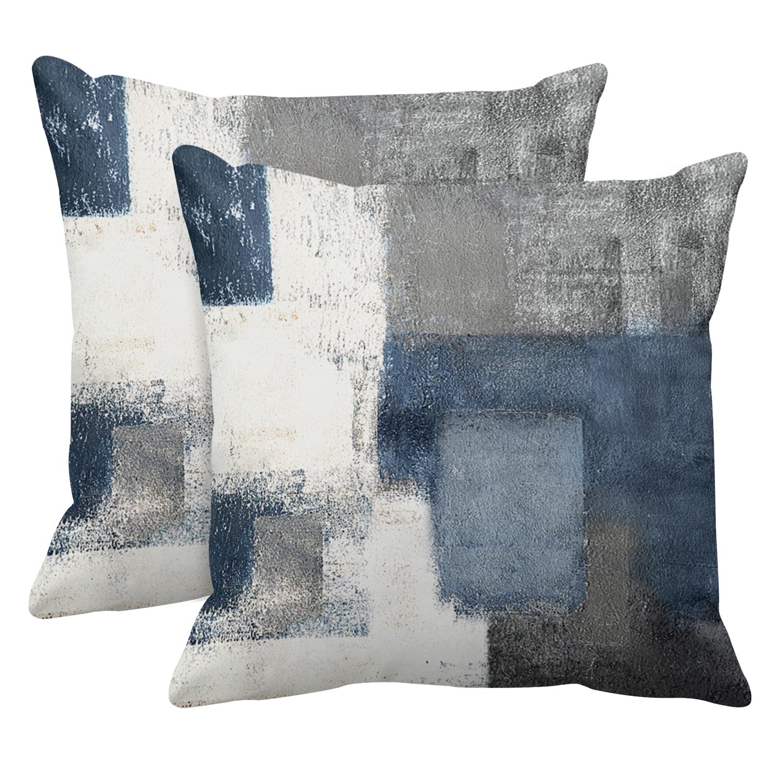 Photo 1 of Taysta 2PC Lumbar Decor Throw Pillow Covers Blue and Grey Cushions Rectangle Design Abstract Art Painting Style Modern Contemporary Home Decorative Cushion Pillow Cases 16" x 16" Pillowcases