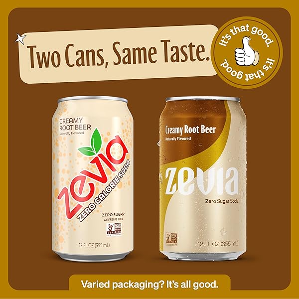 ZEVIA ZERO CALORIE SODA, CREAMY ROOT BEER, 12 OUNCE CAN