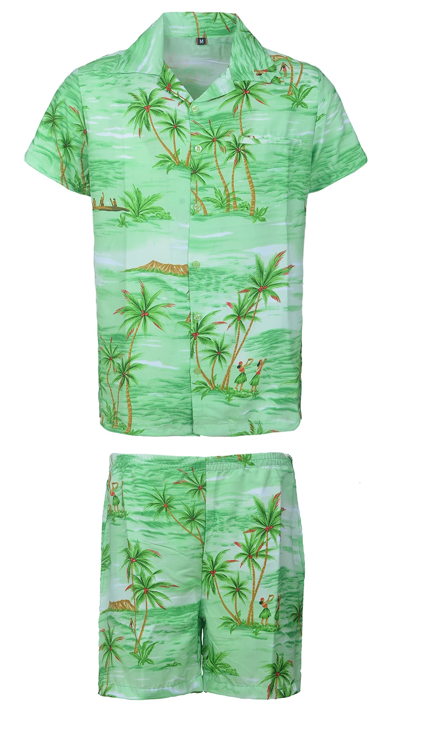 KIKLO Mens Hawaiian STAG Beach Hawaii Aloha Party Summer Holiday Fancy Shirt and Short Set (GR R COCO SET, XXL)