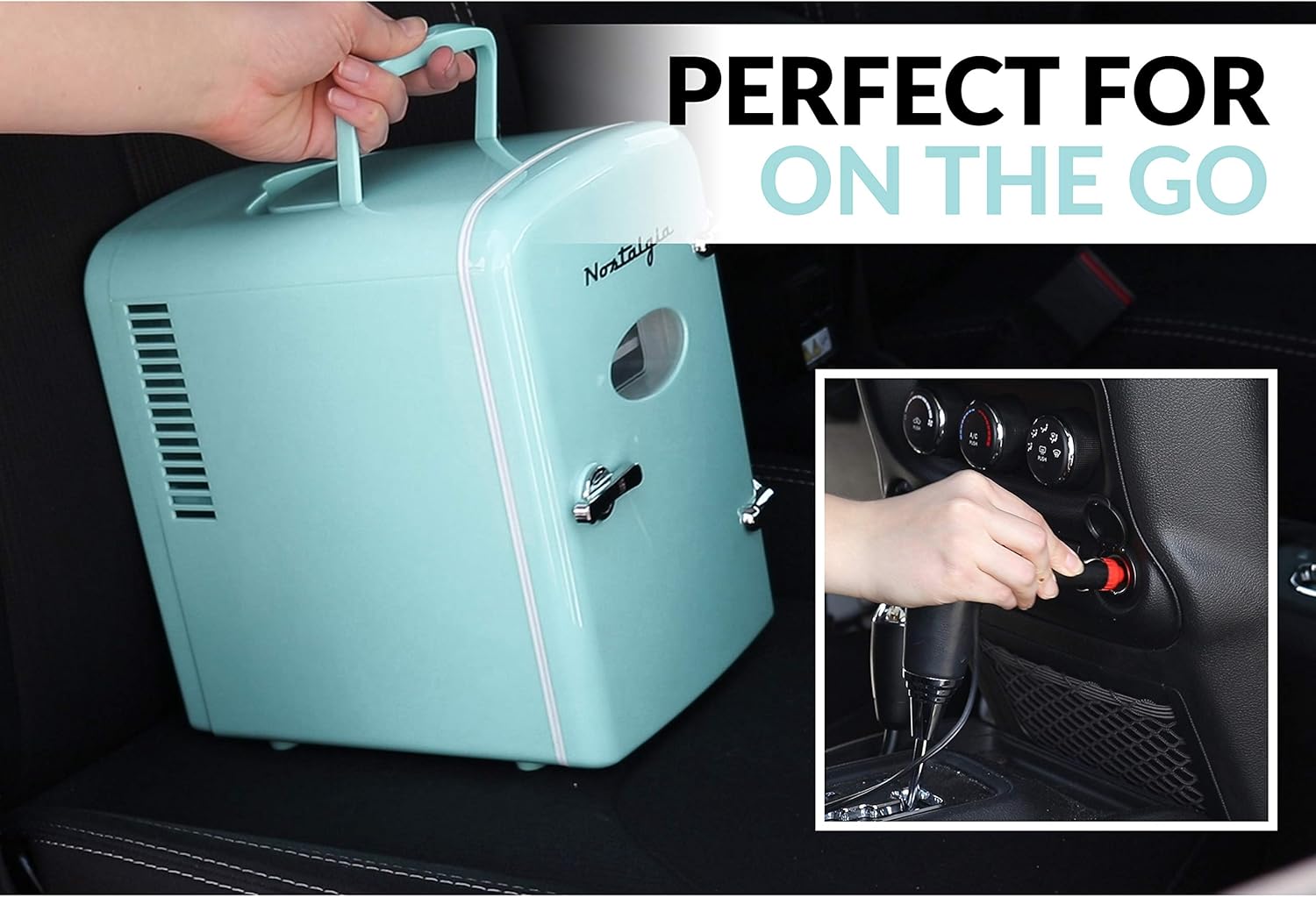 Nostalgia RF6RRAQ Retro 6-Can Personal Cooling and Heating Mini Refrigerator with Carry Handle for Home Office, Car, Boat or Dorm Room-Includes AC/DC Power Cords, Aqua: Kitchen & Dining