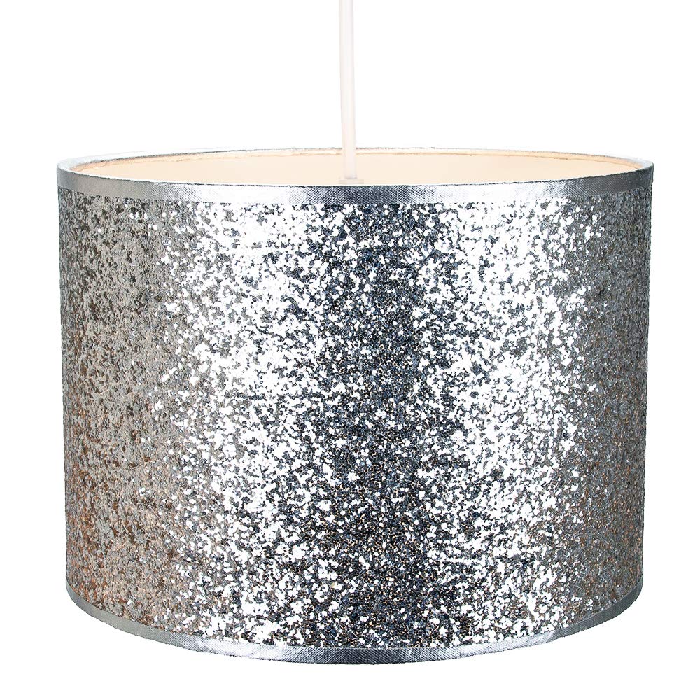 Modern and Designer Bright Silver Glitter Fabric Pendant/Lamp Shade 25cm Wide by Happy Homewares โ image 1