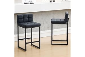 FIRAVOE Counter Height Bar Stools Set of 2, Modern Faux Leather Counter Stools with Low Back and Footrest, Upholstered Bar Chairs for Kitchen Island, Bar, Counter (Black, 2Pcs 26" Bar Stools)