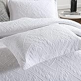 Brandream White Leaf Quilted Pillow Shams Cotton Standard Size Pillow Cases Set of 2 Comfy Soft Decorative Pillow Covers
