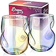 Dragon Glassware Stemless Wine Glasses - 16 oz Stemless Wine Glass Set with Finger Indentations - Set of 2 Iridescent Glassware - Aerates Naturally