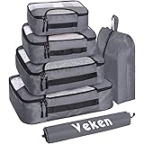 Veken 6 Set Packing Cubes, Travel Luggage Organizers with Laundry Bag & Shoe Bag (Gray)