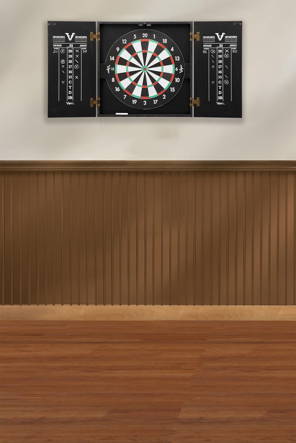 Viper Hideaway Cabinet & Steel-Tip Dartboard Ready-to-Play Bundle, Reversible Standard and Baseball Game Options with Two Sets of Steel-Tip Darts and Chalk Scoreboards, Black Matte Finish : Sports & Outdoors