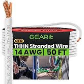 GEARit 14 Gauge THHN Copper Building Wire 50 Feet Stranded THHN White | 600V 90C Rated, PVC Insulation with Nylon Jacket, Single Conductor, 14 AWG, For Conduit, Raceway and Branch Circuit Wiring