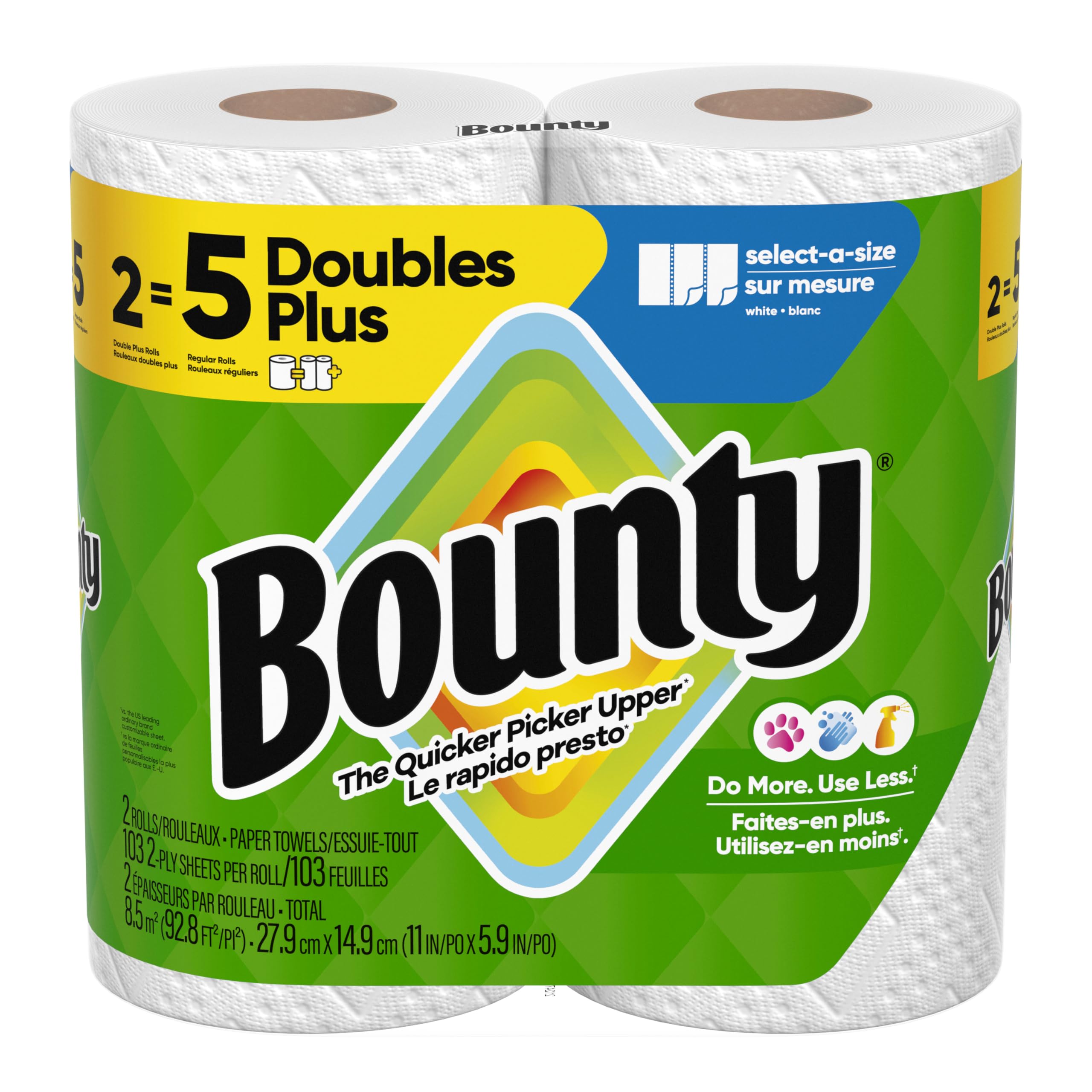 Photo 1 of Bounty Paper Towels Select-A-Size, White, 2 Double Plus Rolls = 5 Regular Rolls