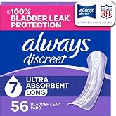 Always Discreet Incontinence Pads for Women, 7-Drop, 56 Count