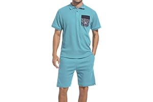 ANOTWENER Mens 2 Piece Vacation Outfit Casual Waffle T Shirts And Shorts Beach Summer Sets