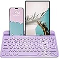 Macally Small Wireless Bluetooth Keyboard for iPad Mini/Air/Pro, iPhone, Tablet, and Phone - 78 Key iPad Keyboard with Built-in Stand - Universal Compatible Multi Device - Purple