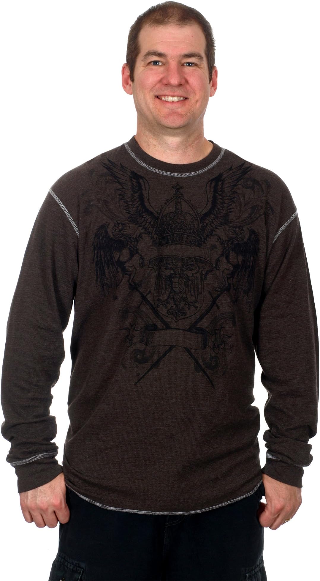 Hybrid Vintage Men's Graphic Printed Tee Long Sleeve Thermal Style Shirt Crew Neck Pullover