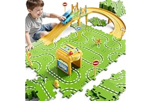 XINNOVEL 2-Tier Large Puzzle Race Car Track Set for Kids 3-5, Puzzle Tracks Car Play Set, Race Tracks Toys for Toddler Boys 3 4 5 6 Year Old, Birthday Gifts for Kids 3 4 5 6 7 8 Year Old Boys Girls