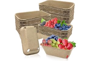 Rainmae 50 Pack Natural Pulp Fiber Large Berry Basket for Picking Fruit, Molded Berry Basket for Blueberry Raspberry Cherry Strawberry and Vegetable, Farmer Market, Grocery Stores, Backyard Party