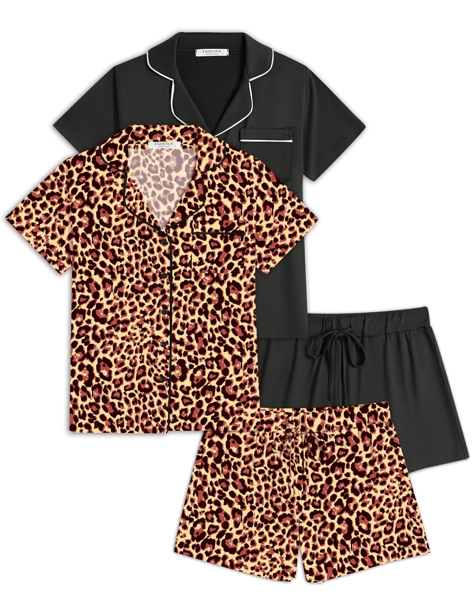 Photo 1 of Ekouaer 2 Pack Womens Pajamas Set Button Down Summer Sleepwear Short Sleeve Comfy Pjs Loungewear Set(GP1,S)