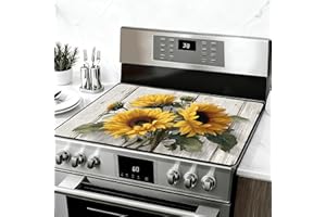 SEEWAN Anti-Slip Electric Stove Top Cover, 28"x20" Foldable Heat-Resistant Glass Stove Top Cover Protector, Multi-Scenario Use Dish Drying Mat, Sunflower