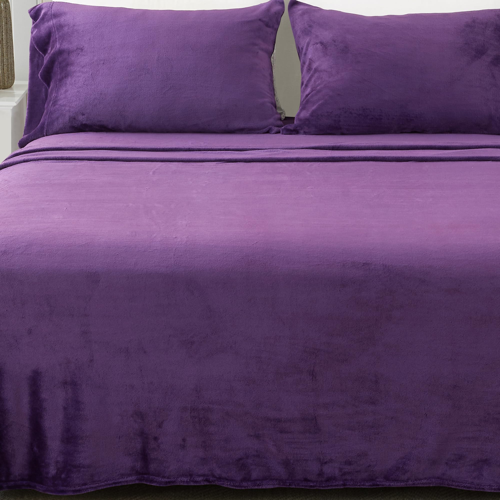Photo 1 of Great Bay Home Extra Soft Velvet Plush Queen Micro Fleece Sheet Set | Deluxe Microplush Non Pilling Sheets, Deep Pocket | Lavish Sherpa Velvet Luxe Collection (Queen, Purple)