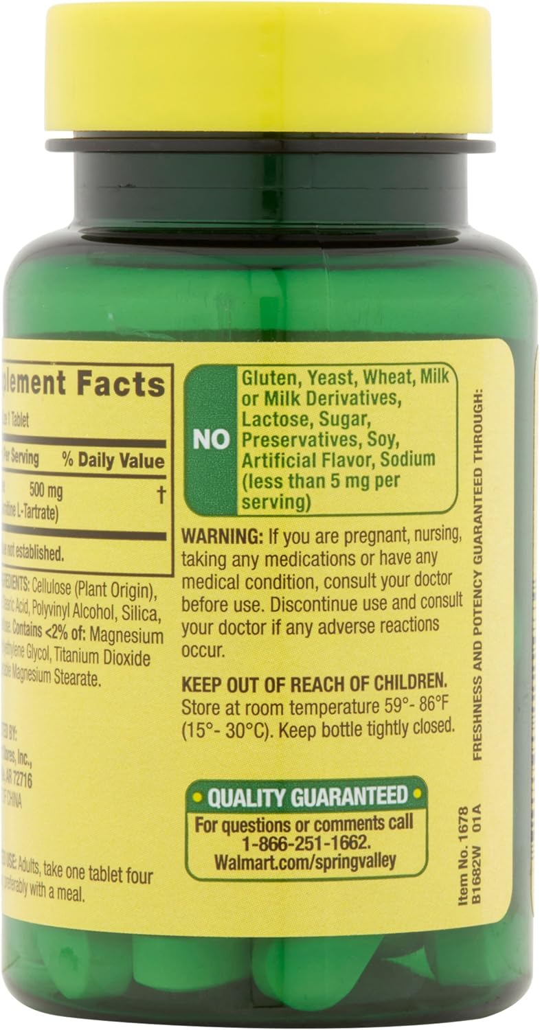 Spring Valley 30 Tablets 500 mg L-Carnitine Dietary Supplement 30: Health & Personal Care