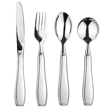 Linelax Weighted Utensils for Tremors and Parkinsons Patients - Heavy Weight Steel Silverware Set of Knife