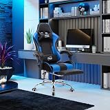 Neo Leather Gaming Chair with Footrest, Massage & Adjustable Height - Blue view 2