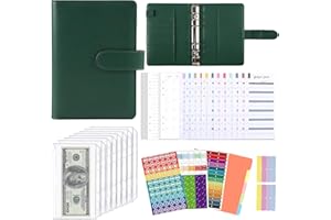 JUNART A6 Budget Binder with Cash Envelopes, Money Saving Binder Budget Wallet with Cash Binder Pocket, Budget Planner, Stick