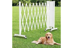 THEYFIRST Expandable Driveway Gate for Outdoor Fence, 207" Wide Portable Expandable Barricade Gate with Casters, Accordion Fence for Dogs Outside with Gate, Outdoor Metal Fence Gate for Yard Adjustable, White