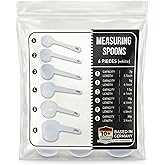 Measure spoons | measuring spoons set of 6 | exact dosing 3 gram scoop, 5 gram scoop, 7,5g, 10g, 15g, 30g | kitchen measuring set for powder and liquids | plastic medicine spoon and cups