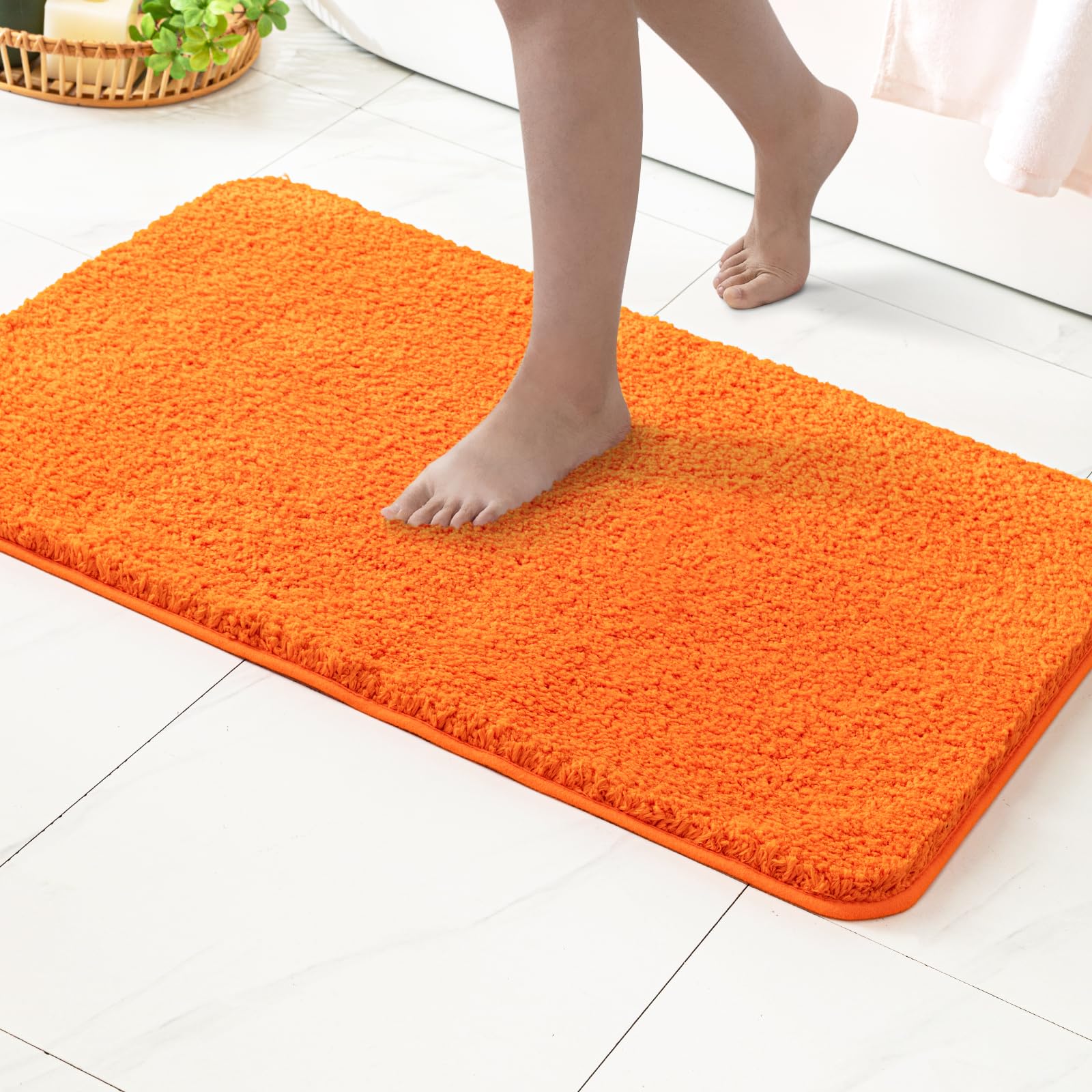 MIULEE Bath Mat Non Slip Absorbent Bathroom Soft luxurious Shower Small Mat Doormat Inside Rugs Kitchen Rugs Carpet Mat Washable for Bathroom Bedroom Kitchen Entrance 70x120 cm Orange