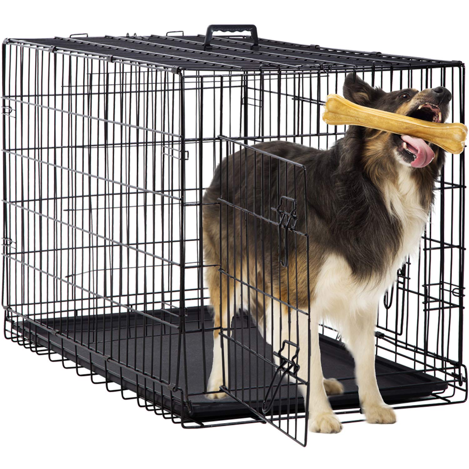 BestPet 48 inch 42 inch Large Dog Crate Dog Cage Dog Kennel Metal Wire Double-Door Folding Pet Animal Pet Cage with Plastic Tray and Handle