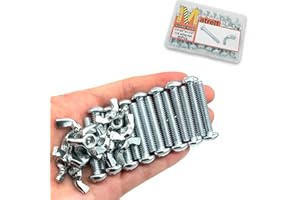 Matrelt 30Pack 1/4"-20 x1-1/2 Screw Bolts and Wing Nut Kit 15pcs Machine Screws with Round Head Phillips 15pcs Butterfly Hand Twist Tighten Nut Zinc Plated Hardware Fitting Fastenings Assortment Kit