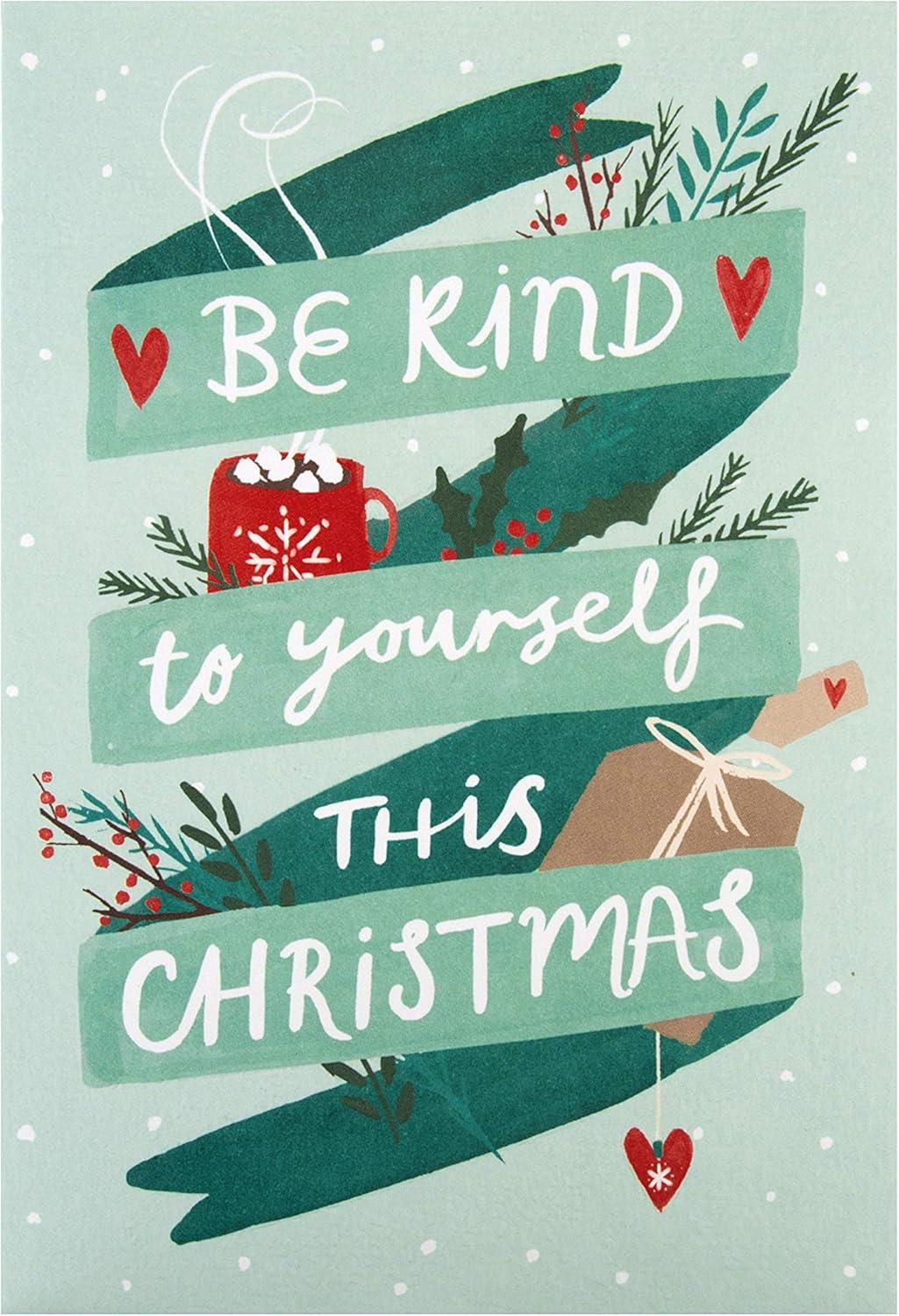 Hallmark State of Kind Christmas Card - Contemporary Be Kind To Yourself Design, Green & Red, 17.3 cm by 11.9 cm - Image 3