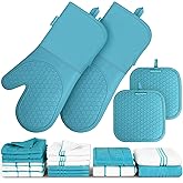 Silicone Oven Mitts Pot Holder Kitchen-Towels100% Cotton Dish Towels for Kitchen,Super Soft and Absorbent Kitchen Hand Towels/Tea Towels.Pot Holder,Oven Mitt Heat Resistant,Silicone Grip,Gift Set