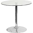 Flash Furniture Hills 31.5'' Round Glass Dining Table with 29''H Chrome Base, Decorative Narrow Round Tempered Glass Cocktail Table, Clear/Silver