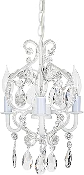 Amalfi Decor 3 Light Led Crystal Beaded Chandelier Mini Wrought Iron K9 Glass Pendant Light Fixture Contemporary Nursery Kids Room Dimmable Plug In Hanging Ceiling Lamp White Amazon Com