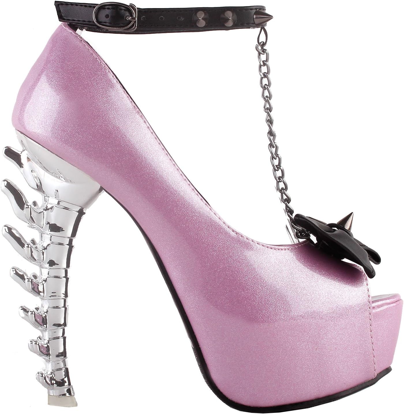 SHOW STORY White Woman Sexy Women Butterfly Print Studs Chain Peeptoe Platform Bone Heel Pumps,LF80631