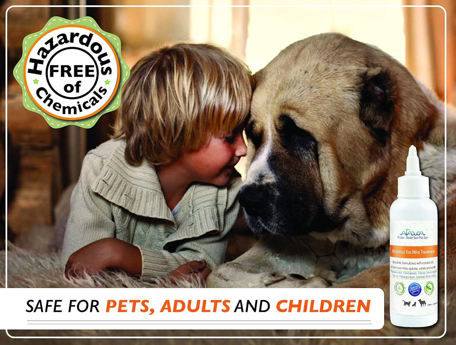 Arava Natural Ear Mite Treatment - for Dogs & Cats - Pet Ear Mites Infection Cleaner - Treat Inaccessible Areas & Prevent Infections - Healthy Safe Formula with Botanical Extracts & Dead Sea Minerals  : Pet Supplies