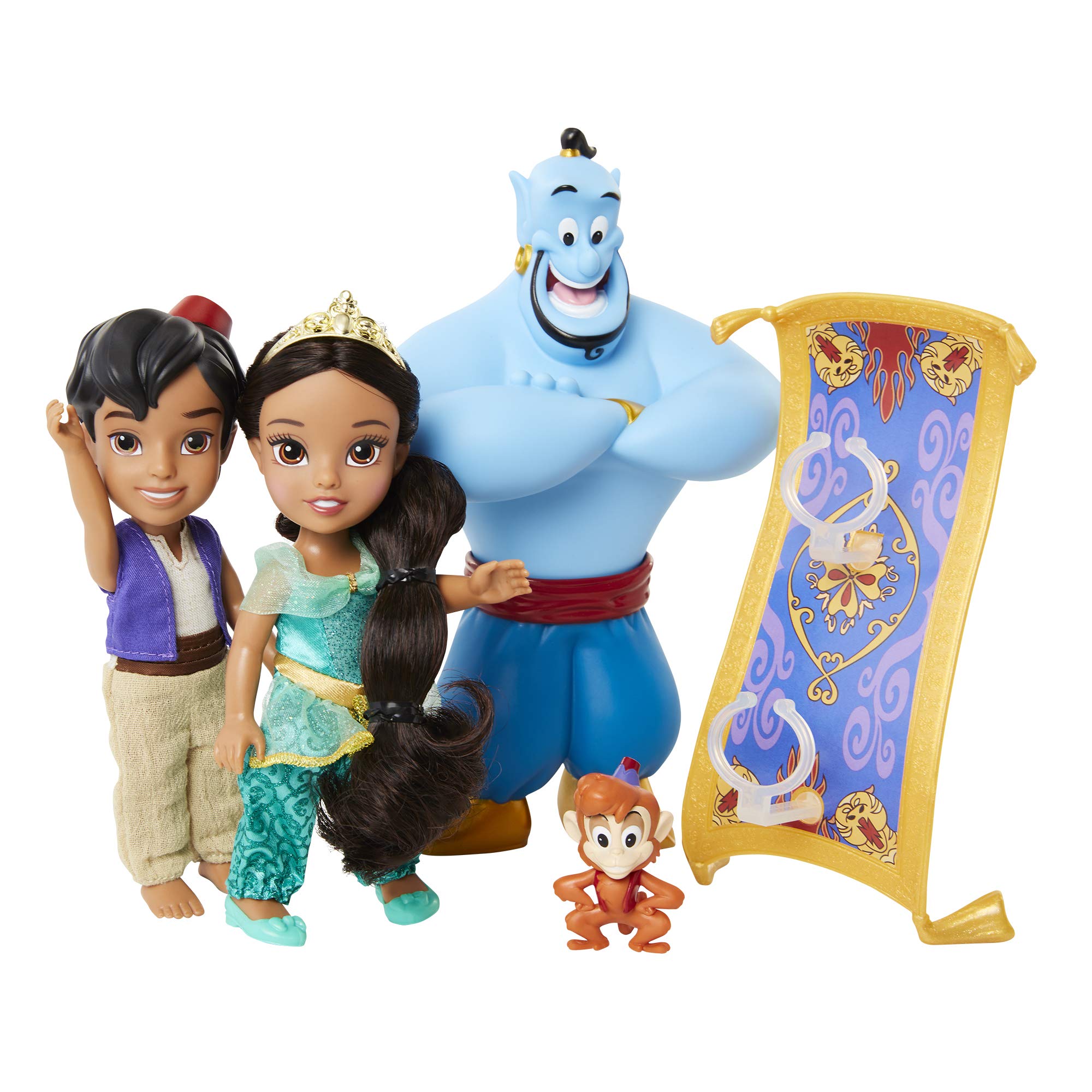 Aladdin Disney Princess Storytelling Gift Set, Includes 6” / 15cm Articulated Jasmine Dolls, Genie, Abu and the Magic Carpet