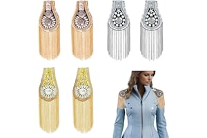 DANUDON 6PCS Metal Epaulettes Shoulder Tassel Fringe Shoulder Badge Blazer Fringed Rhinestone Shoulder Applique Detachable Ta