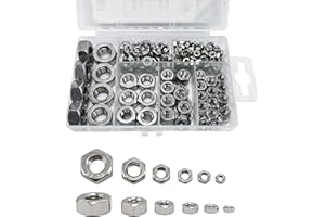 ECKJ 210PCS 304 Stainless Steel Hex Nuts Assortment Kit for Screw Bolt with 6 Sizes DIN 934 (M3 M4 M5 M6 M8 M10) Great Replacement Fasteners for Professionals, Repairmen or DIY, Meet Your Every Needs