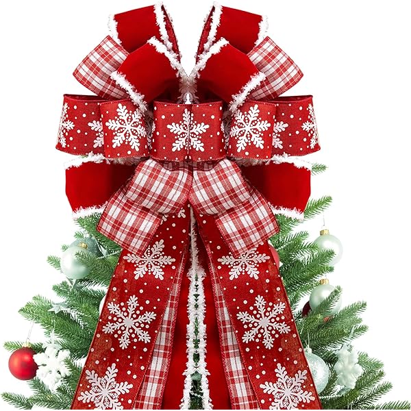 Kalolary Christmas Tree Topper, Large Christmas Tree Bow Toppers Red