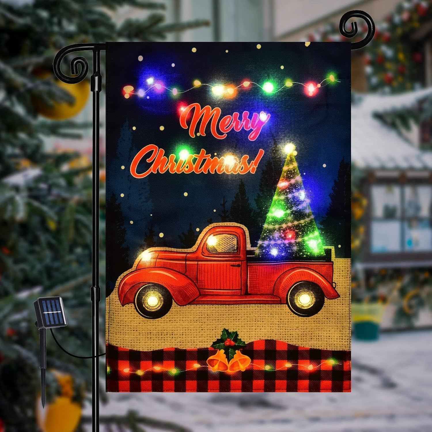 Flags - FLAGMESAGE Merry Christmas Lighted Garden Flag, LED Red Truck Flag, Vertical Christmas Flag for Outdoor Yard Garden Lawn Decoration