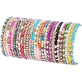 SAMOCO 28Pcs Boho Beaded Bracelets for Women Colorful Stackable Sparkly Crystal Beads Bracelets Multi-Layer Versatile Statement Bracelets Stretch Cuff Jewelry Gifts
