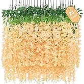 24 Pack Wisteria Hanging Flowers, 3.6 Feet Champagne Wisteria Artificial Flowers, Artificial Fake Flower Garland, Hanging Vines for Bedroom Wedding Home Party Wall Decor (Champagne, 24pcs)