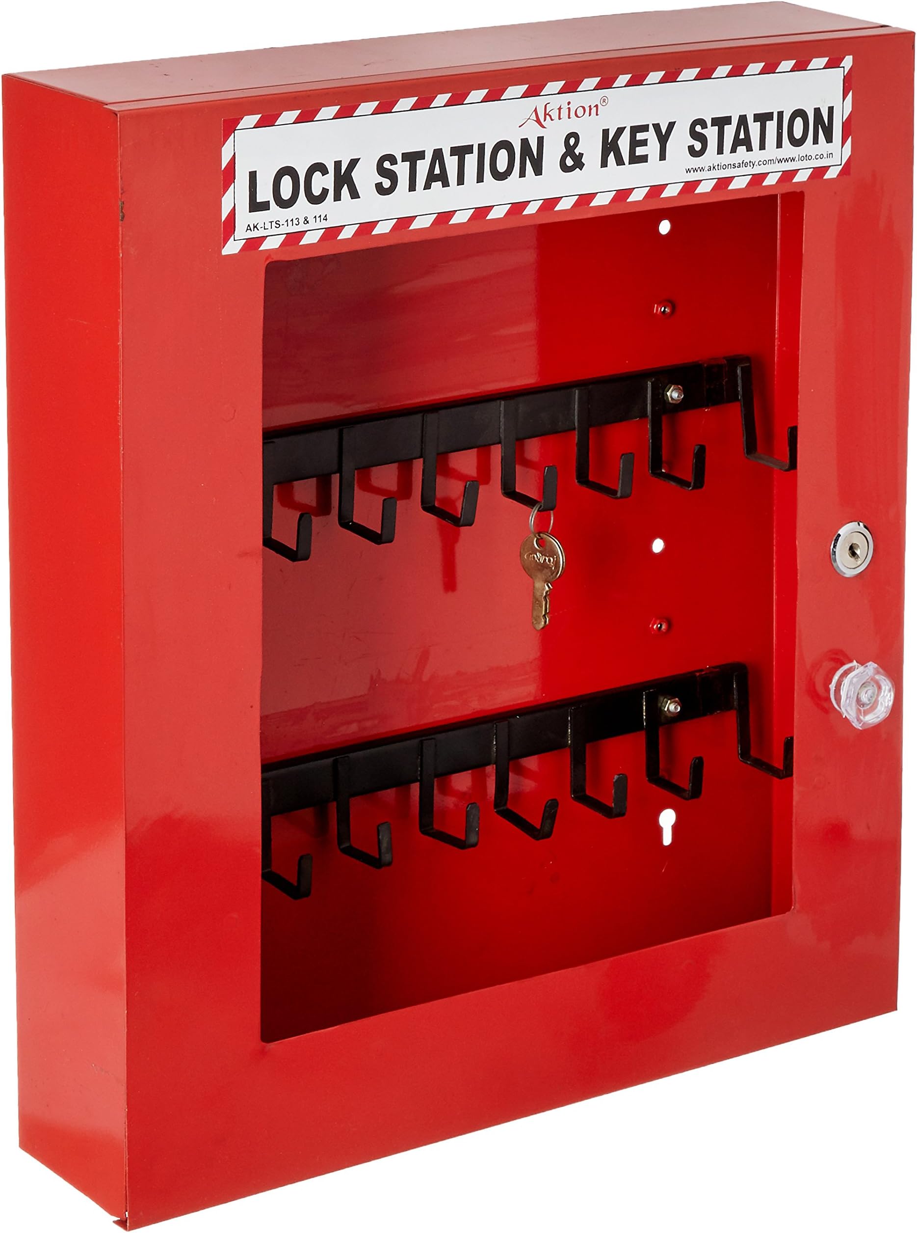 Aktion Safety Lockout Station AK-KS-113 Standard lock and Standard knob - Size 17 x 15 x 2 inch, Red (Pack of 1)
