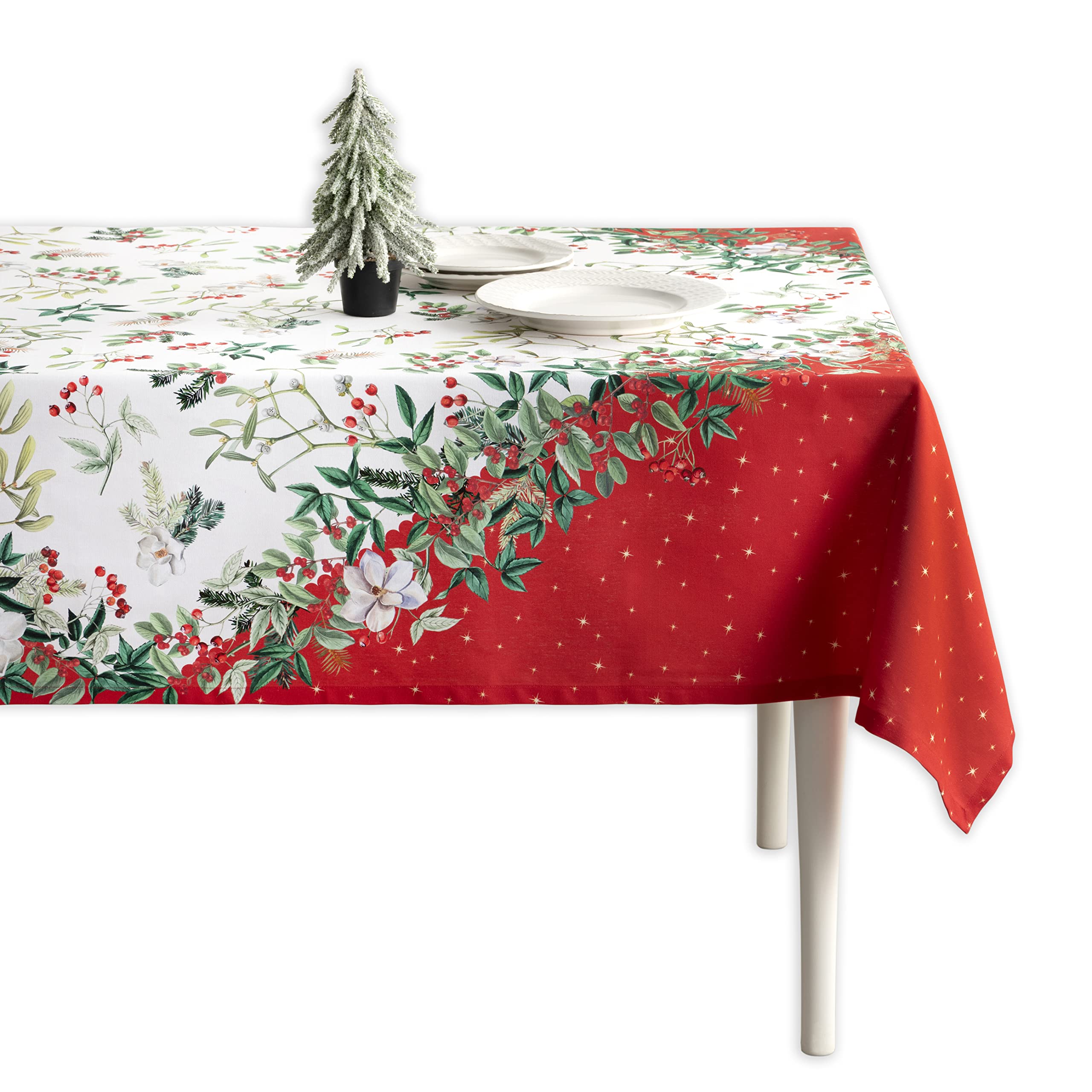 Maison d' Hermine Table Cloth Rectangle Table 100% Cotton 180 cm x 140 cm Tablecloth Reusable Everyday Use for Christmas Decorations Dining Farmhouse Home Party Festive (Noel)