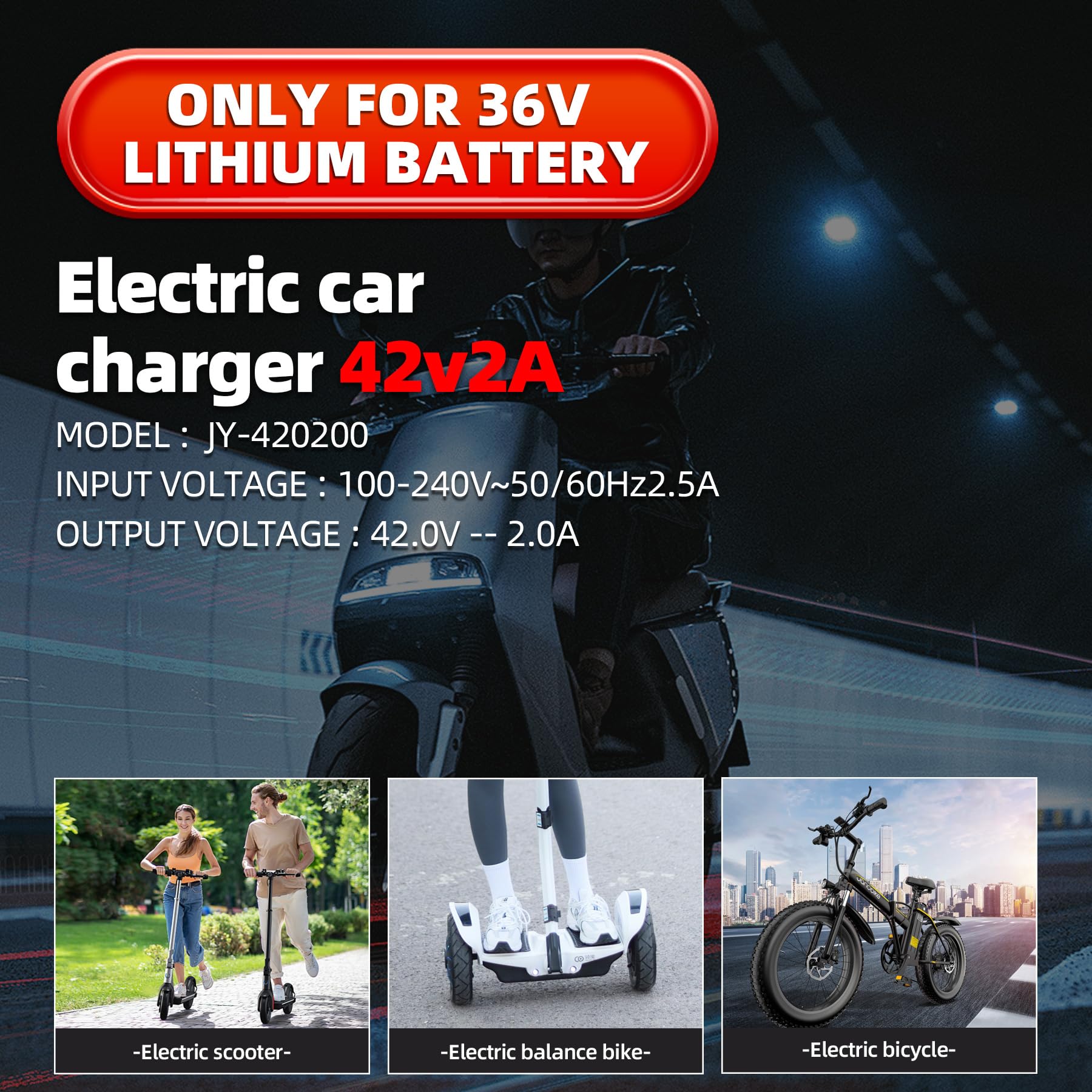 UL Listed 42V 2A Replacement Electric Scooter Charger for 36V Hoverboard Charger with 5 Plugs, Compatible with GOTRAX/ninebot/Jetson/Voyage Scooter Power Adapter